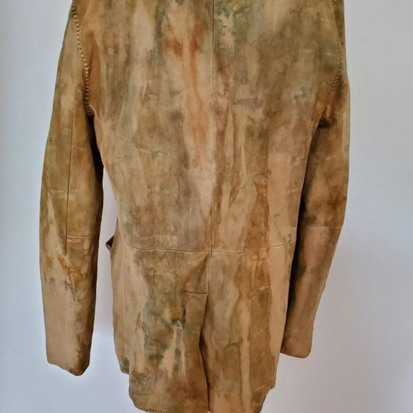 John Varvatos leather coat Med Large brown gray tan beige tie dyed blazer 52 54 - Picture 9 of 10